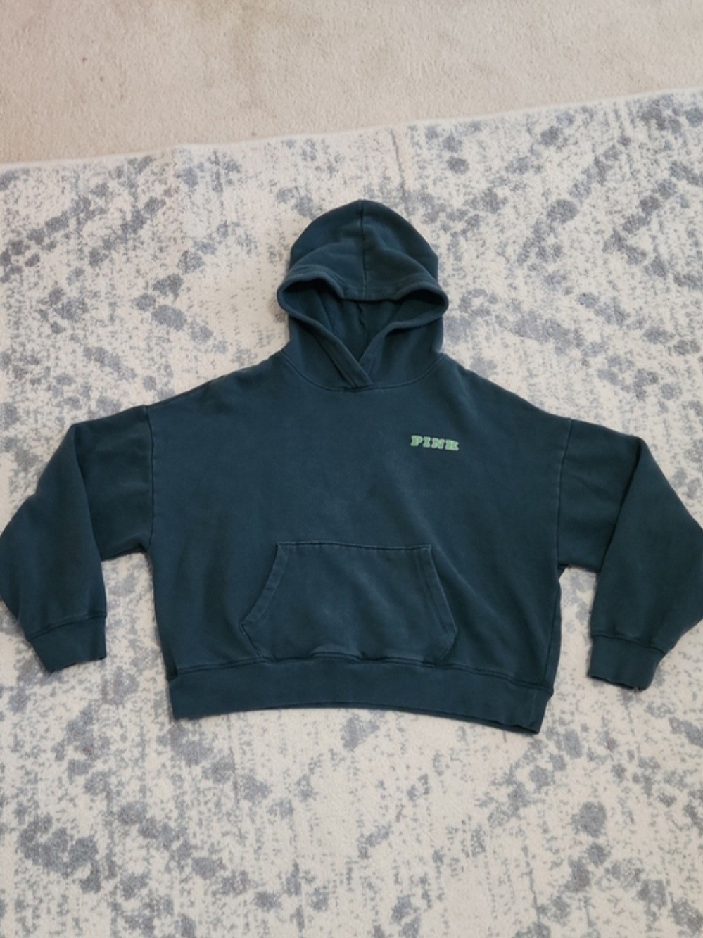 PINK Victoria's Secret Teal Green Hooded Puffer Pullover